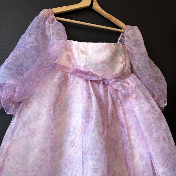 Fanciful Doll Floral Organza Mini Babydoll Dress Purple Pink Size Small - Picture 2 of 15